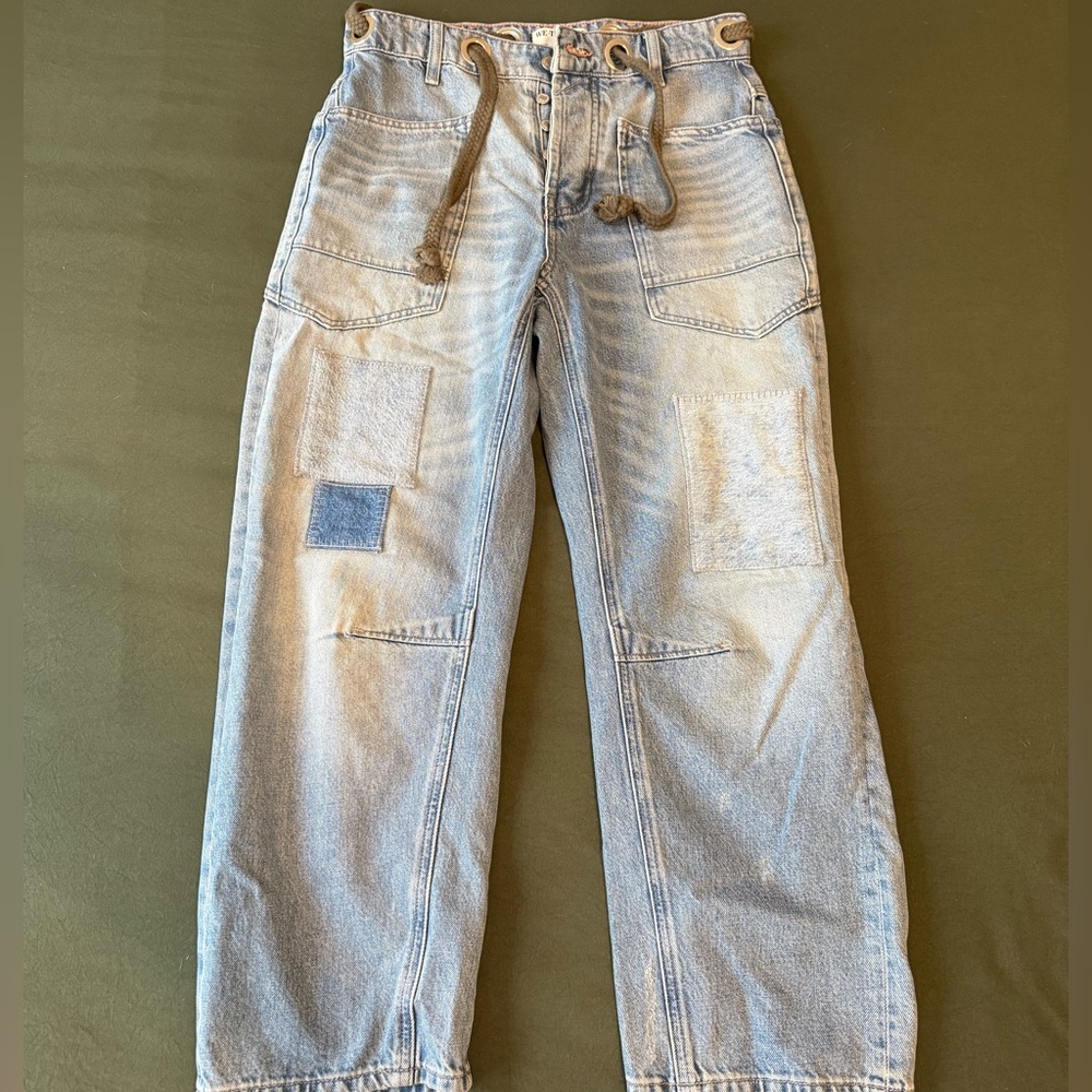 We The Free Light Wash Patchwork Wide-Leg Jeans